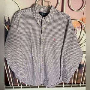 Ralph Lauren Dress Shirt Mens 17.5 34/35 Pink Striped Classic Fit Button Up Pony